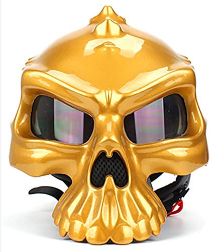 Motorrad Totenkopf Helm ECE Zertifiziert Vintage Erwachsene Open-Face Motorradhelme Retro Halbhelm für Roller Moped Herren und Damen Unentbehrlich für Motorradbegeisterte Gold,XL=61-62CM