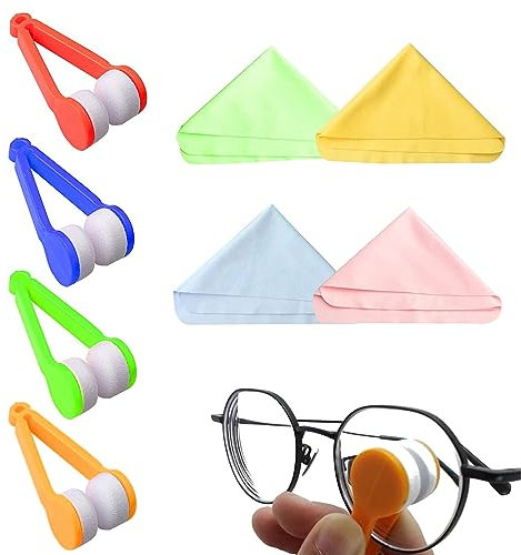 Eyeglass Cleaning Kit,4 Mini Eyeglass Brush Cleaner,Sunglasses Cleaner Cleaning Clips,Portable Glasses Cleaning Kit,Soft Brush Eyewear Cleaners with 4 Microfiber Cleaning Cloth for Eyeglass Wipes Tool