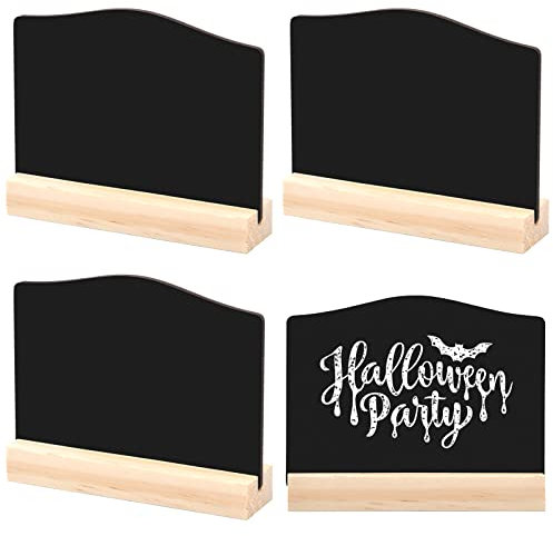 4 Stück Mini Kreidetafel Set Doppelseitig Kleine Tafel Memotafel mit Stand Mini Kreidetafeln zum Beschriften Mini Tischplatte Schilder Kunststoff für Buffet Preisschilder Tischkarten Hochzeit Party