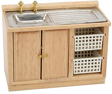 Hztyyier 1:12 Poupée Miniature Meubles Mini Bouleau évier de Cuisine Table à Laver la Vaisselle pour Accessoires de Décoration de Maison de Poupée Crafts