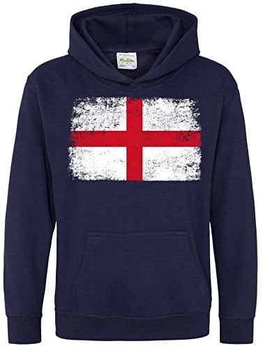 Purple Print House England Flag Kids Hoodie, England World Football Gifts for Boys and Girls, English Soccer Supporters Cup Hooded Top 2022, 9-11 Years, Navy