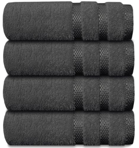 Casabella Deluxe 4 Grey Hand Towels 100% Combed Cotton Super Quality Hand Towels for Kitchen (50X90 CM) Towels Set for Bathroom Hotel Gym