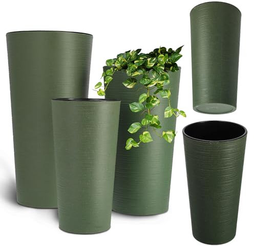 KADAX Vasi Alti per Piante da Balcone, Grandi Fioriere per Aggiungere Eleganza a Ogni Spazio Abitativo, Sia Interno che Esterno (Set di 3: Verde, 37, 47 e 57.5 cm)