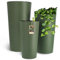 KADAX Lot de 3 Cache-Pots décoratifs Verts H 36,8/47 / 57,5 cm, Plastique avec éclats de Bois, Insert Amovible – Pots élégants pour intérieur ou Bureau