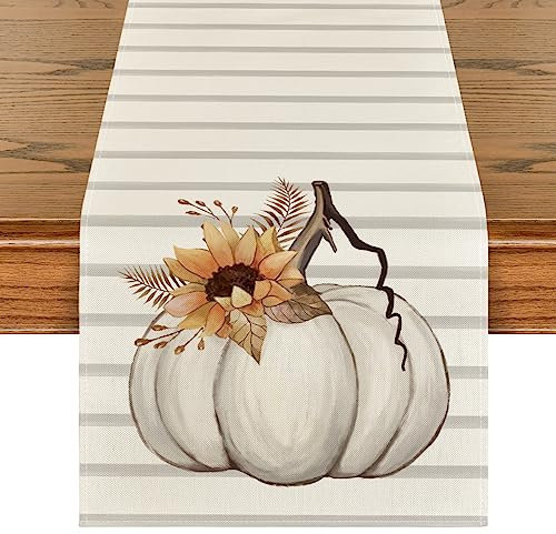 Artoid Mode Streifen Kürbisse Sonnenblumen Blätter Herbst Tischläufer, Saisonnal Küche Tisch Dekoration Drinnen Urlaub Party Dekor 40x180 cm