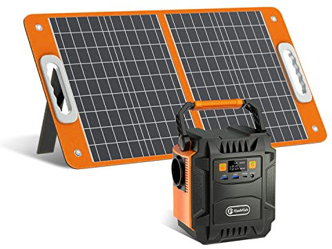 FF FlashFish 200W Centrale solaire portable 48000mAh Alimentation de secours Batterie avec panneau solaire pliable 18V/60W Chargeur solaire portable avec sortie CC