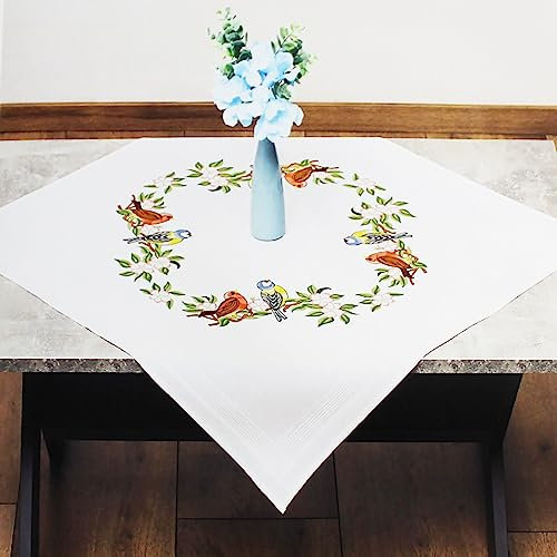KAMACA Stickpackung Spannstich Plattstich Stielstich vorgezeichnet Baumwolle komplettes Stickset mit Stickvorlage Stickerei-Kit zum Selbersticken Erwachsene (Vögel auf dem Ast MD 80x80 cm)