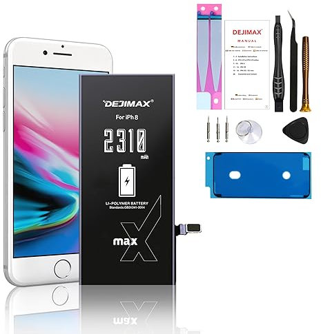 DEJIMAX Akku für iPhone 8, Echte Hohe Kapazität 2310mAh Li-Ion Ersatzakku Kit für iPhone 8 Kompatibel mit Modell A1863 A1905 A1906 mit Komplettem Profi-Reparatur-Set