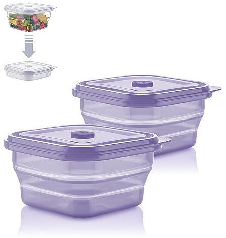 KLIPPSI® Fiambrera plegable, 900 ml, paquete doble, fiambreras, fiambreras de silicona platino, resistente al calor y al frío, a prueba de fugas, apto para lavavajillas (ciruela)