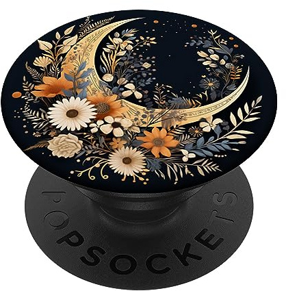 PopSockets Boho Mond Wildblumen PopGrip - Klebender PopSocket für Smartphones mit glatten, harten Plastikgehäusen - Schwarz