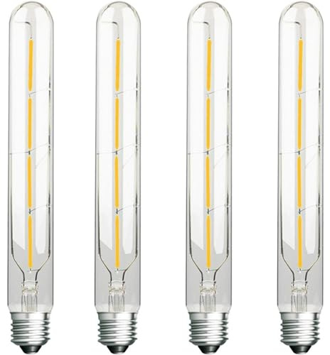 ZFQ T30 4W Vintage Retro LED Filament Bulbs Not Dimmable, 225mm Tubular E27 Edison Screw, Energy Saving Light Bulb, 6500K Cool White, 400LM, Clear Glass Cover, 4 Pack