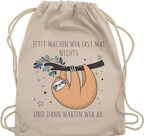 Turnbeutel Rucksack - Taschen - Jetzt machen wir erst mal nichts und dann warten wir ab Faultier I Geschenk Faultier Fan I Homeoffice Büro Spruch Kollegen - Unisize - Naturweiß - sprüche sloth