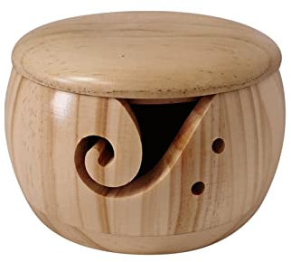 Fiacvrs Handgefertigte Holz Garnschale, Woll Stricken Schalen, Garnschüssel, Aufbewahrungsschale aus Wolle, Garnhalter aus Holz, Tragbarer Holzgarnschale für Strick und Häkelprojekte, Kiefer