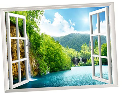 HOMSFOU Adesivo Murale Finestra Finta Paesaggio Rimovibile Per Decorazione Camera Letto E Soggiorno