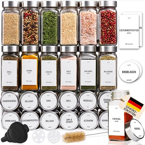 Deco haus® Gewürzgläser eckig mit Schraubkappe 36er Set [+Etiketten & Streueinsatz] - Gewürzdosen Set Glas - Gewürzbehälter Spice Jars - Gewürze Aufbewahrung - Gewürz Organizer Gewürzaufbewahrung