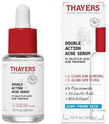 Thayers Double Action Acne Serum with Salicylic Acid, Acne Treatment Face Serum with 2% Salicylic Acid and Niacinamide, Soothing and Non-Stripping Skin Care, 1 Fl Oz