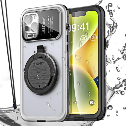 AICase Self-Check Waterproof Phone Case for iPhone 14, Underwater Touchscreen Water Proof Dustproof Snowproof Diving Phone Case Built-in Screen Protector for Shower, Bike, Beach, Snorkelin