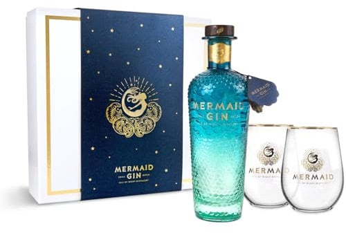Mermaid Gin Gift Set - 2 Mermaid Tumblers with Smooth Yet Complex, Refreshing & Invigorating London Dry Gin, Vegan & Gluten Free 70cl