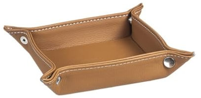 DAMDAM GO - Bandeja Vaciabolsillos para Dejar Llaves Monedas, Bandeja Polipiel, Plegable Cuadrado Práctica de Almacenamiento (Camel)