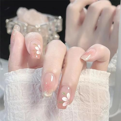 30 Pièces Gel Faux Ongles Court, ZAHRVIASoft Gel Fleur Rose Press on Nails French Courts Motif, Cat Eyes Faux Ongle avec Gel Pad Ongles Pour Femme et Ado, UV Capsules Ongles à Coller Nail Art