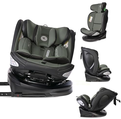 Lorelli Auto Kindersitz Aviator, Mitwachsender Autositz mit Isofix i-Size 40-150cm - Gruppe 0+/1/2/3 (0-36 kg), Babysitz ab Geburt, 360 Grad drehbar, 5-Punkt-Gurt, Einstellbare Kopfstütze, grün