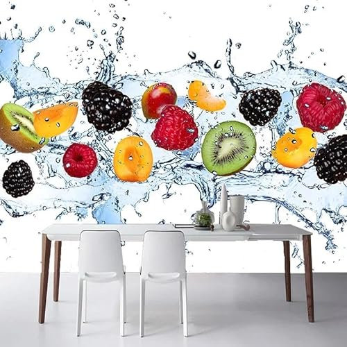Benutzerdefinierte Fototapete Moderne Frische Früchte Fallen Ins Wasser Fototapete Restaurant Cafe Einfache 3D Stereo Wandbild Küche Umweltfreundlich 150Cm(W)×105Cm(H)