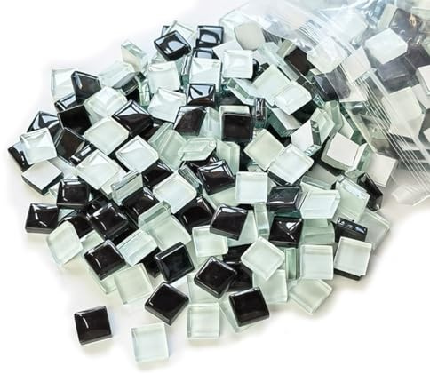 HSTWODE Glasmosaikfliesen Mosaiksteine,Schwarze und weiße Serien Bulk-Quadrat Glassteine Glasfliesen, 450 g, 1 x 1 cm für Basteln, Haus Deko (Schwarz & Weiß)