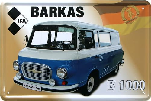 WOGEKA ART Retro Blechschild - DDR Barkas B 1000 - Nostalgie Deko Schild als Geschenkidee für DDR Fans zu Geburtstag Weihnachten 20x30 cm Metallschild 239