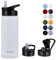MURBONE Insulated Water Bottle, 500ml Stainless Steel Drink Flask with Straw, BPA Free, 2 Lids (Straw Lid and Spout Lid), Leakproof Double Walled Vacuum Water Bottle, White