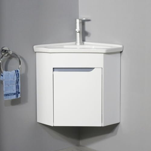 VSTQNXR Gäste Wc Waschbecken Waschbecken Mit Unterschrank Eck-Badewaschtisch-Kombination Für Kleinen Raum, Design Eines Wandmontierten Schranksets(Color:Wit,Size:46cm/18.11in)