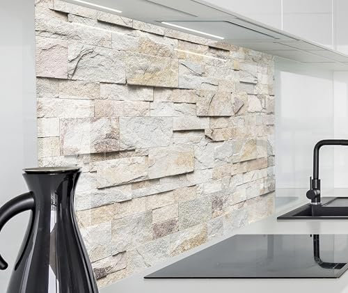 timalo Spritzschutz Wand für Herd, Küche Küchenrückwand Glasoptik | Acryl Glas 2mm | Glasrückwand Acrylglas Wandpaneele Rückwandschutz Platte | 160x50cm Naturstein beige braun