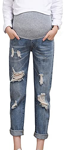 Generisch Jean de grossesse pour femme - Coupe skinny - Jeggings - Avec bande - Extensible - Taille haute - Pantalon de maternité - Pour les loisirs - Mode de grossesse pour pantalon - Noir - Stretch,