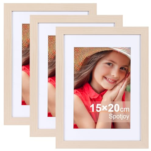 Spotjoy Bilderrahmen 3er Set 15x20 cm mit Passepartout | Holzrahmen Rahmen für Tisch- und Wandmontage Picture Frame mit Acrylglas für Fotos, Poster, Porträts, Holz