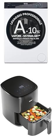 Haier HW70-BP14929-S Serie I-Pro 3, Lavatrice slim 7 Kg, Programma vapore Refresh, Trattamento Antibatterico, 60 * 48 * 85 cm, Classe A -10% + Haier Friggitrice ad aria I-Master, capacità 5 litri