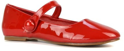 Women's Flat Dolly Shoes Ladies Closed Toe Mary Jane Slip On Red Patent Ballet Smart Work Girl School Shoes Pumps Size 5