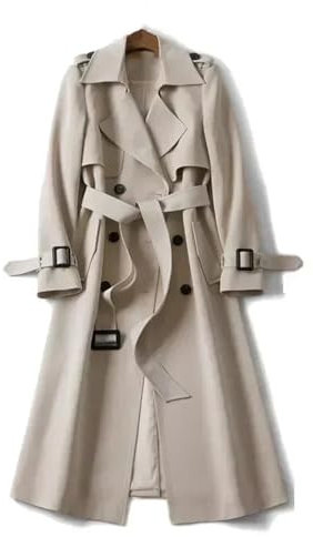 shenyoukong Trench-Coat Classique, Manteau Coupe-Vent à Revers Croisé pour Femme avec Ceinture, Pardessus Classique à Revers pour Femme, Coupe-Vent Classique Résistant à l'eau (Beige,L)