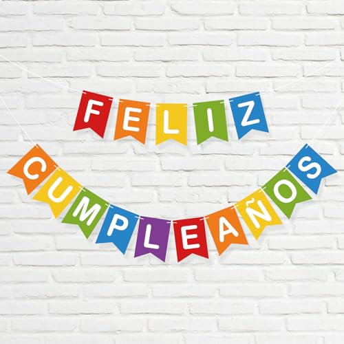 BOOMTOP Banner FELIZ CUMPLEAÑOS Striscione Ghirlanda in Spagnolo di Carta Banner per Decorazione Addobbi Casa Famiglia Compleanno