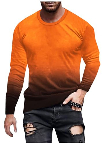 Retourenkauf Angebote, Langarmshirts Für Herren Fitness Shirt Herren Gym Gradient Druck Rundhals Langarm T Shirt Leicht Basic Tee Shirt Outdoor Sport Streetwear Herren Hemd Schwarz (Orange,S)
