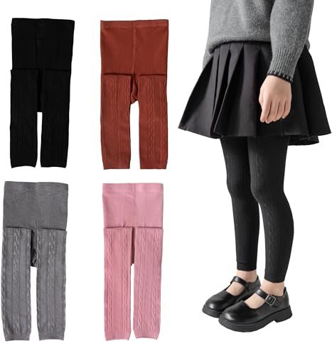 Silkglory Leggings per Ragazze 2 Pezzi, Pantaloni Sportivi Morbidi da Balletto per Interni ed Esterni, Nero/Bianco/Grigio/Albicocca, 2-9 Anni