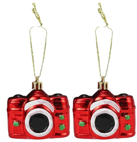 Roter Christbaumschmuck - Kamera-Fisch-Hängedekorationen - Hängende Hängende Weihnachtsdekoration, 2PCS Rote- Kamera-/Fisch-Anhänger