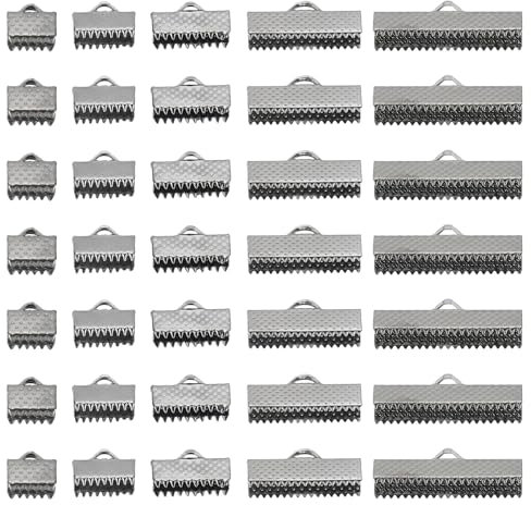 PATIKIL 8mm/10mm/13mm/20mm/25mm Ribbon Ends Crimp Clamp 300pcs Pinch Crimp End Bracelet Bookmark Cord Ends Fasteners Clasp for Leather DIY Craft Jewelry Making Black