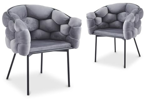 DecoInParis Lot de 2 chaises en Velours Gris Pieds en métal Noir Charlotte