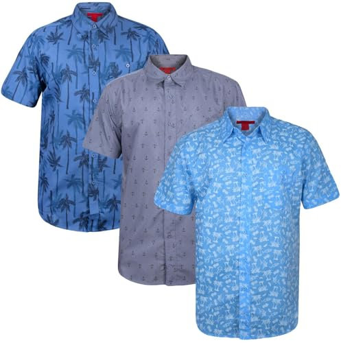 True Face 3Pack Men's Hawaiian Shirts – Summer Beach Short Sleeve Slim Fit Button-Down, Palm Tree & Floral Print Casual Shirts Set 5 XXL