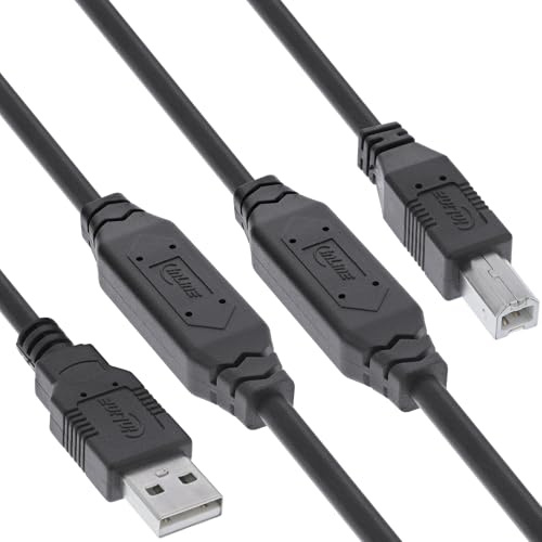 InLine Cable activo USB 2.0 con amplificación de señal, USB-A a USB-B, alargador de cable de impresora, 20 m, 34513A