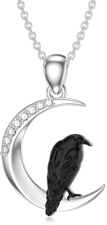 LABBAO Diamant Mond und Rabe Kette für Damen 925 Sterling Silber Krähen Anhänger Halskette mit Lab-Grown Diamant Schmuck Geschenke