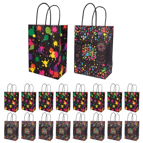 16 sacchetti regalo di compleanno per bambini con manici, sacchetti regalo di compleanno per bambini, sacchetti di carta luminosi per feste luminose, sacchetti di caramelle, decorazioni per feste al