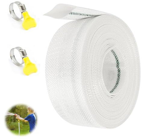 Gewebeschlauch Ø 1 1/4 Zoll 32mm 10M Flachschlauch Ablaufschlauch Pumpenschlauch mit 2 Edelstahl Schlauchklemmen, Industrieschlauch, Gartenschlauch für Garten Landwirtschaft Industrie