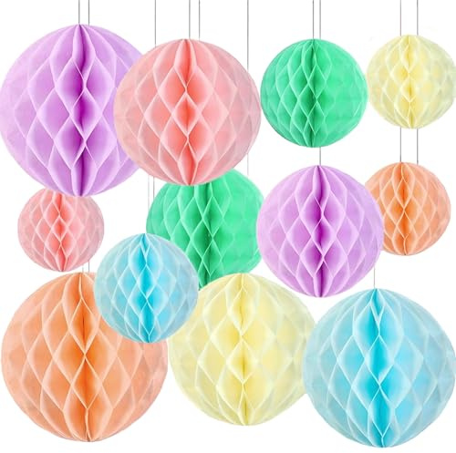 Capesaro 12pcs Pastell hängende Honeycomb Kugeln Dekorationen Pastell Regenbogen Geburtstag Party Dekor Ereignisse Zubehör (6 8 Pastell Multicolor Set)