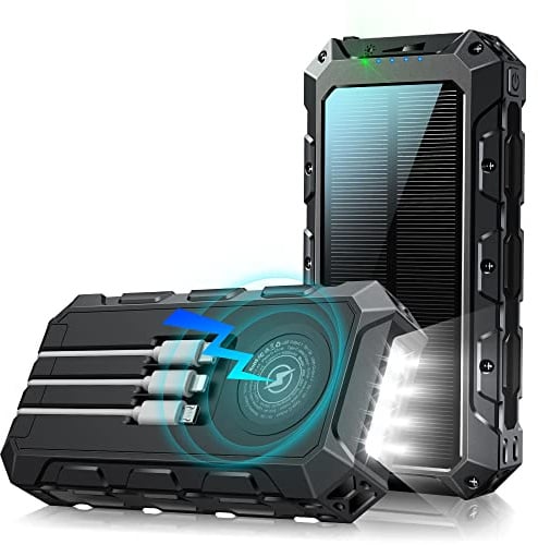 Power Bank 50000mAh, Wireless Solar PowerBank, Tragbares Schnellladegerät Mit Integriertem Kabel, 7 Ausgänge/2 Eingänge, Mit Taschenlampe/LED-Anzeige Für Smartphone