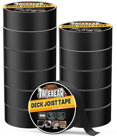 TAPEBEAR Deck Trägerband 50 mm x 15 m 12 Rollen Abdichtband Butyl Klebeband | Schwarz Wasserdicht Korrosionsschutz Wetterbeständig für Holz Dach Balken Rahmen